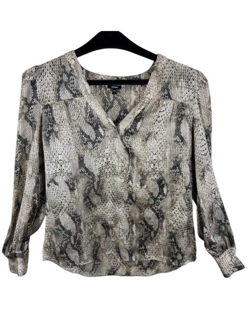 Express Snakeskin Print Long Sleeve V-Neck Sheer‎ Lightweight Blouse Size M